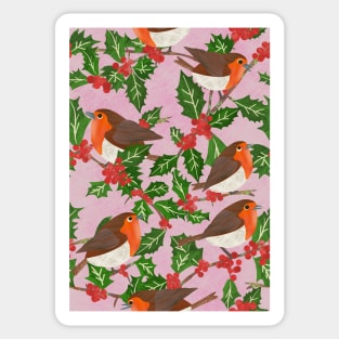 Paper cut robins in a holly tree repeat pattern Sticker